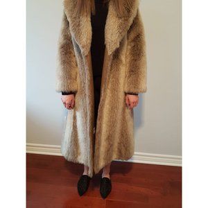 Vintage ILGWU Faux Fur Tan Retro Long Elegant Coat